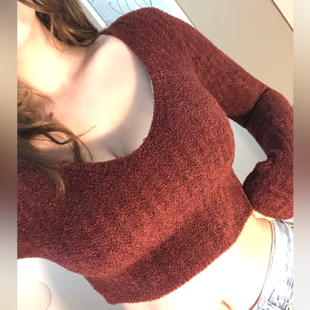 Forever 21 burgundy fuzzy ribbed sweater